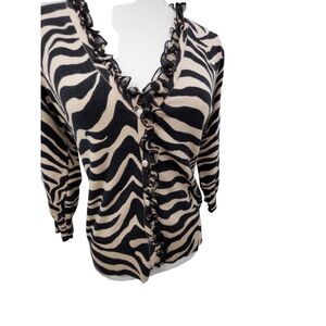 WR zebra  print sweater ruffled detail with silver  button